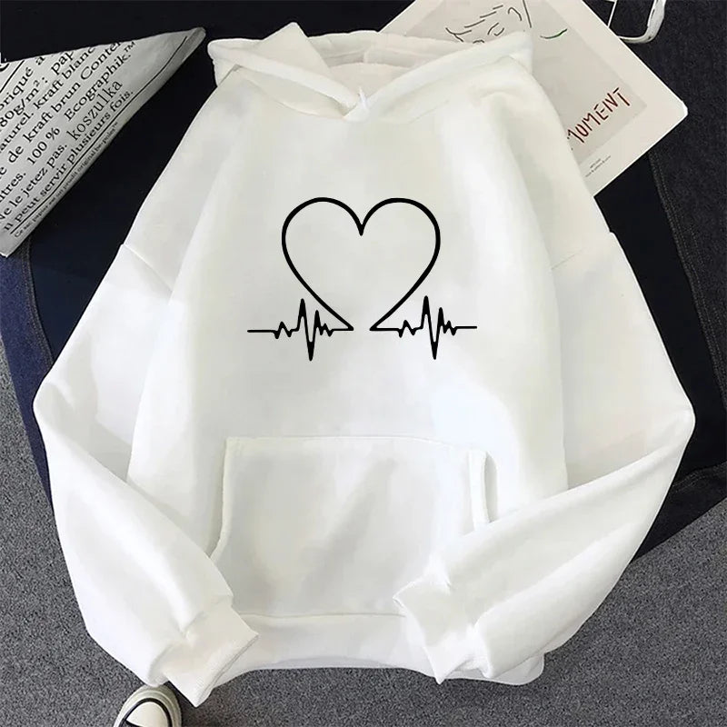 Sudadera con capucha con estampado de corazón de amor para mujer Otoño Invierno diario Casual deportivo Sudadera con capucha mujer comodidad al aire libre Jersey suelto