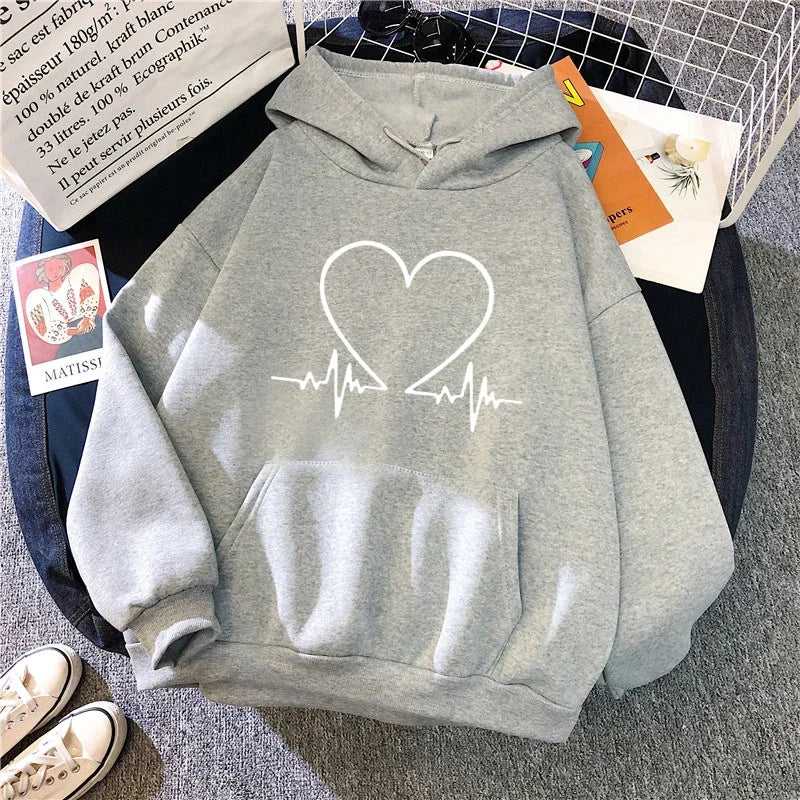 Sudadera con capucha con estampado de corazón de amor para mujer Otoño Invierno diario Casual deportivo Sudadera con capucha mujer comodidad al aire libre Jersey suelto