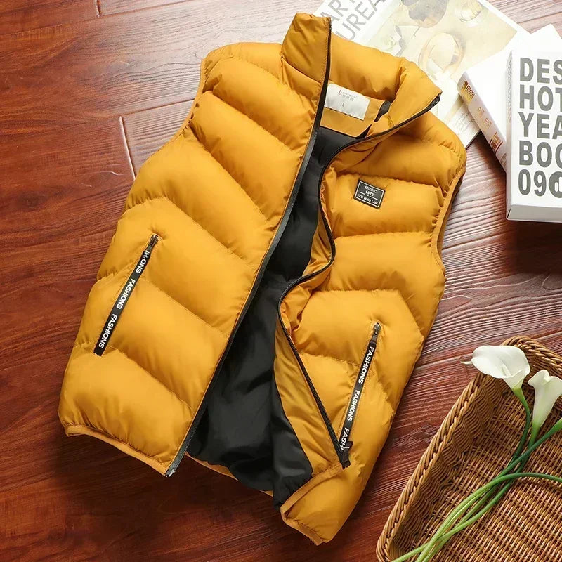 chaqueta sin mangas acolchados para hombre, chaqueta de plumón de Color sólido, chaleco cálido de invierno, prendas de vestir, cortavientos