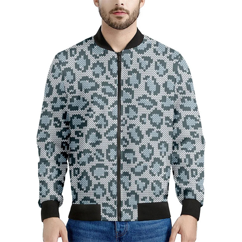 Chaqueta con cremallera y patrón de leopardo para hombre, sudadera de manga larga con estampadode personalidad, ropa de calle suelta informal, abrigo de moda