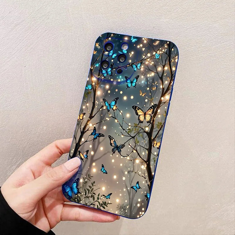 Fundas para iPhone 16, 15, 14, 13, 12, 11 Pro Max, X, XR, XS, con diseño de mariposa que brilla en la oscuridad