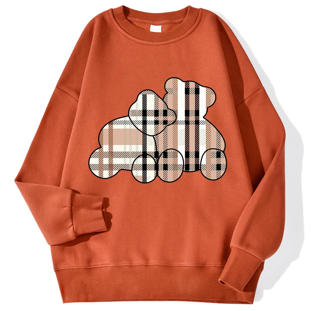 Sudaderas informales con estampado de oso de peluche para mujer, jersey suave de lana cómodo, con cuello redondo a la moda para mujer