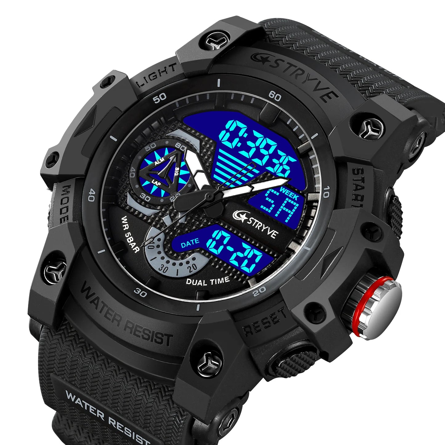Reloj deportivo electrónico de moda para hombre, resistente a golpes, resistente al agua, con alarma LED y cronómetro