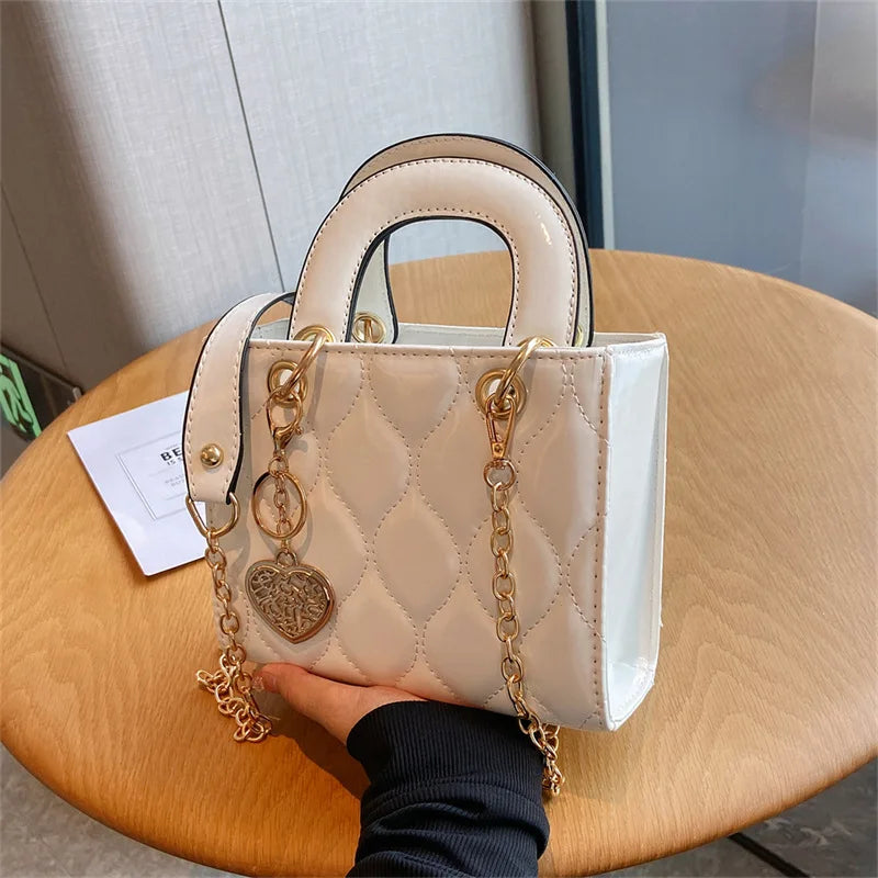 Bolso de mano para mujer, de alta calidad, a la moda, clásico, acolchado, con asa cuadrada, bandolera de hombro.