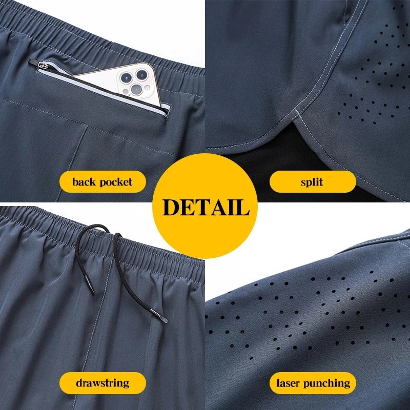 Pantalones cortos para correr para hombre, de secado rápido, de color negro, de doble capa, para entrenamiento deportivo, culturismo
