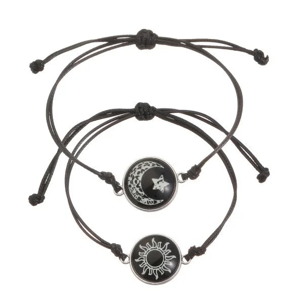 Juego de 2 pulseras de acero inoxidable para parejas, para mujer, amante, sol luminoso, luna, cuerda, amuleto, amistad, novia, fiesta, joyería, regalo
