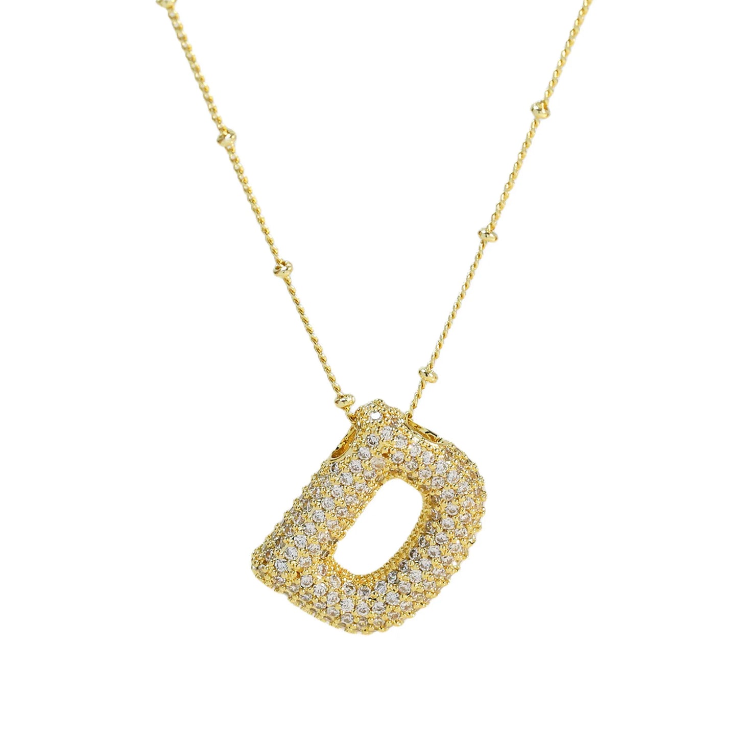 Collar con inicial de globo de circonita cúbica, colgante con letra burbuja del alfabeto AZ, chapado en oro y latón, para mujer, joyería de moda
