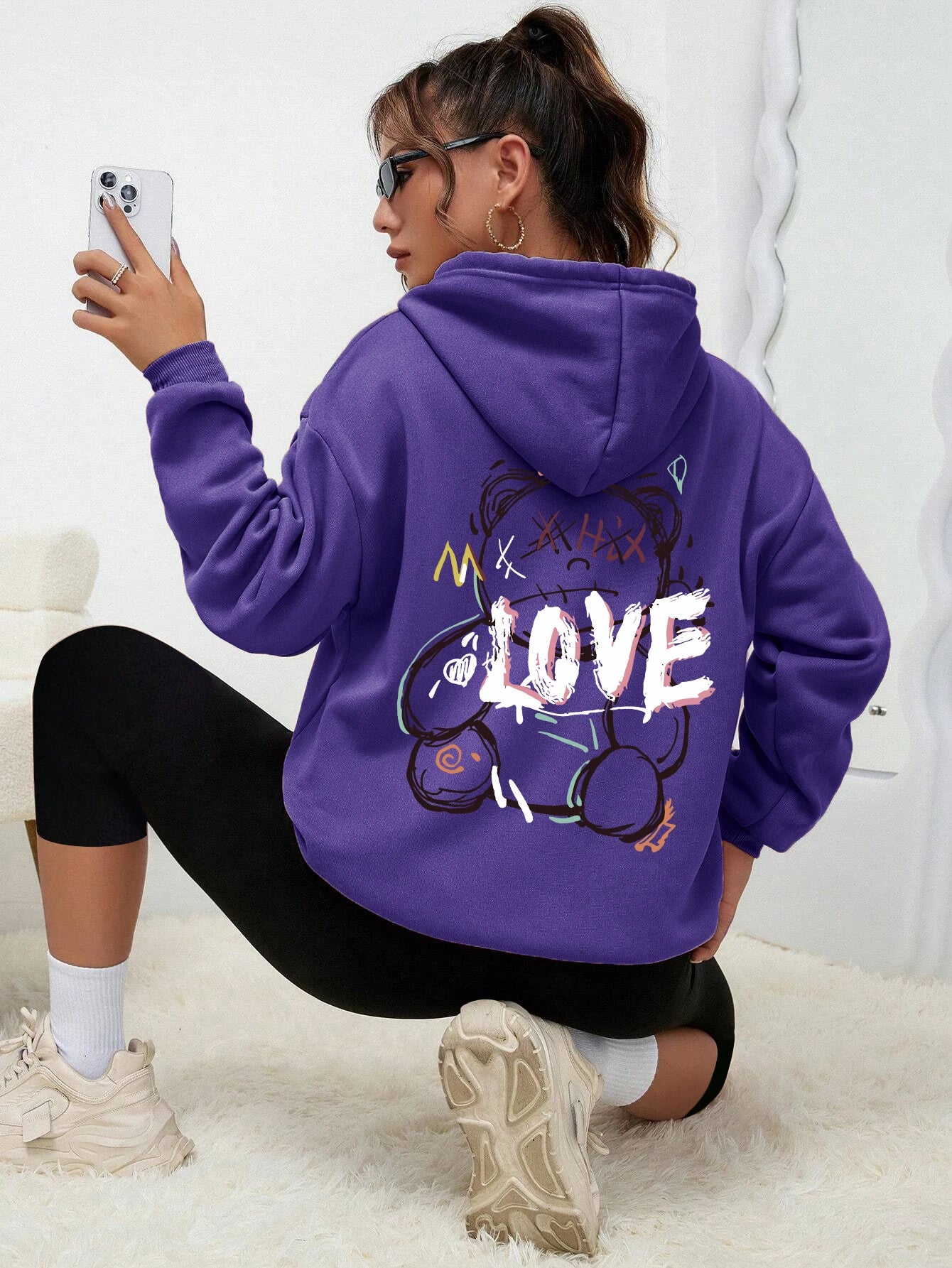 Sudadera con capucha sudadera moda Casual calle con capucha otoño ropa informal cálida mujer