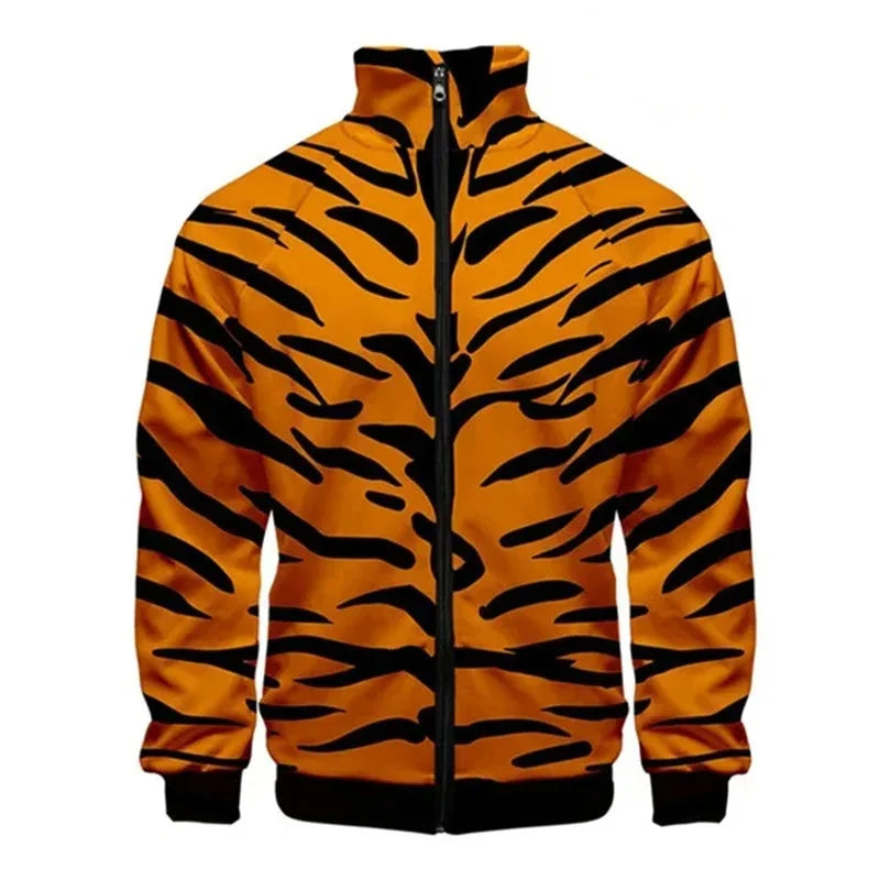 Chaqueta unisex con cremallera de piel de serpiente de tigre impresa para hombres, abrigo de manga larga con patrón de Animal fresco, chaquetas sueltas con personalidad, Top de ropa de calle