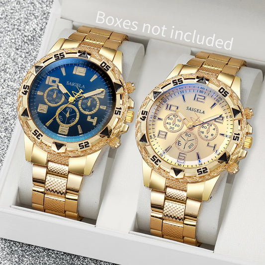 Juego de 2 relojes de negocios para hombre, correa de acero y cuarzo (sin caja)