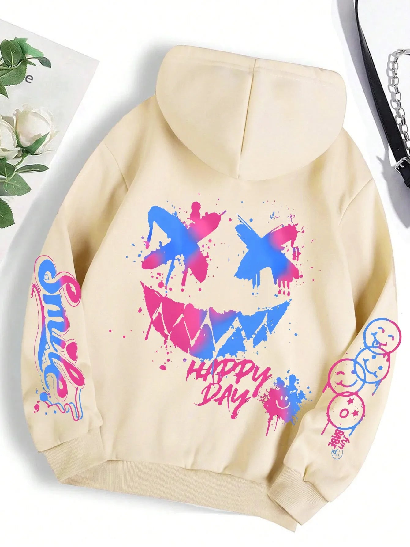sudadera unisex con capucha transpirable y cómoda con estampado de cara sonriente personalizada de otoño para hombre, sudadera con capucha de moda urbana para exteriores