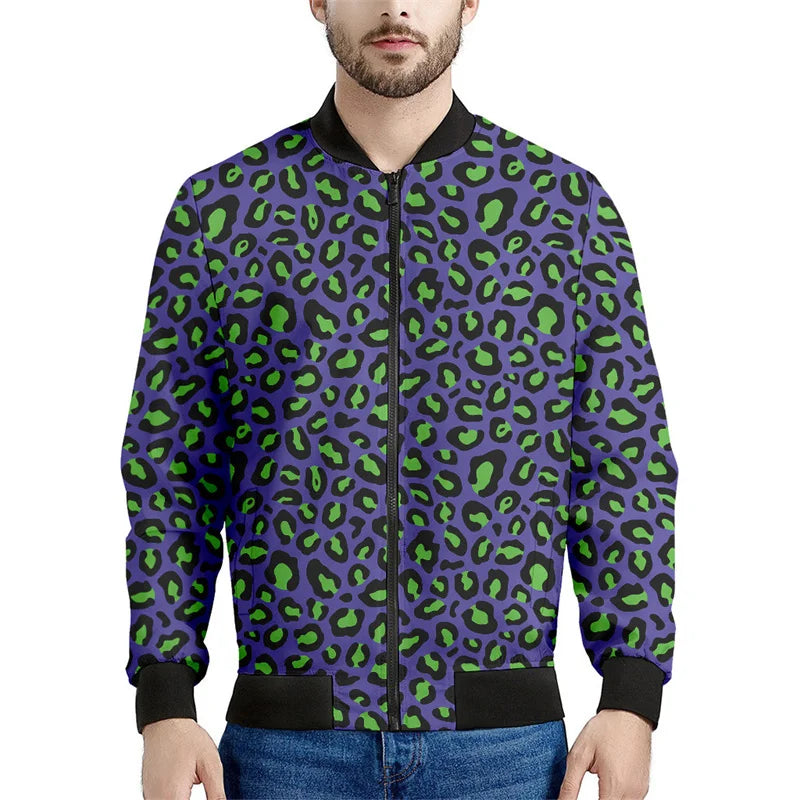 Chaqueta con cremallera y patrón de leopardo para hombre, sudadera de manga larga con estampadode personalidad, ropa de calle suelta informal, abrigo de moda