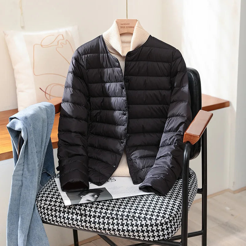 Chaquetas ajustadas de plumón de pato blanco para mujer, abrigos acolchados ultraligeros y plegables, a la moda, para otoño e invierno
