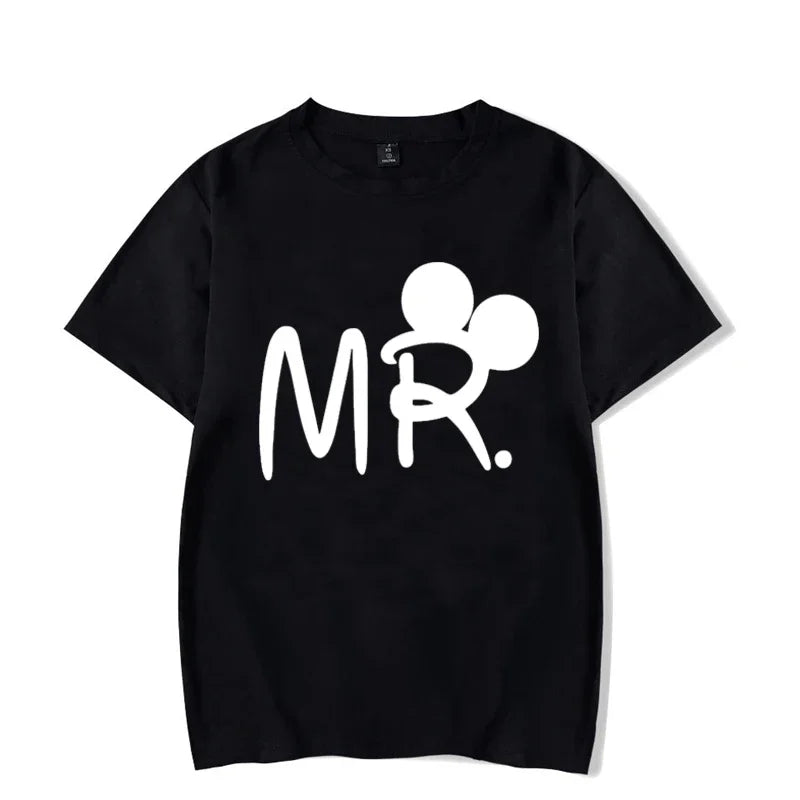Camiseta de manga corta con estampado de ratón y dibujos animados de Mr. Mrs para parejas, camiseta de verano con estampado de letras, camiseta informal holgada para amantes, camiseta unisex