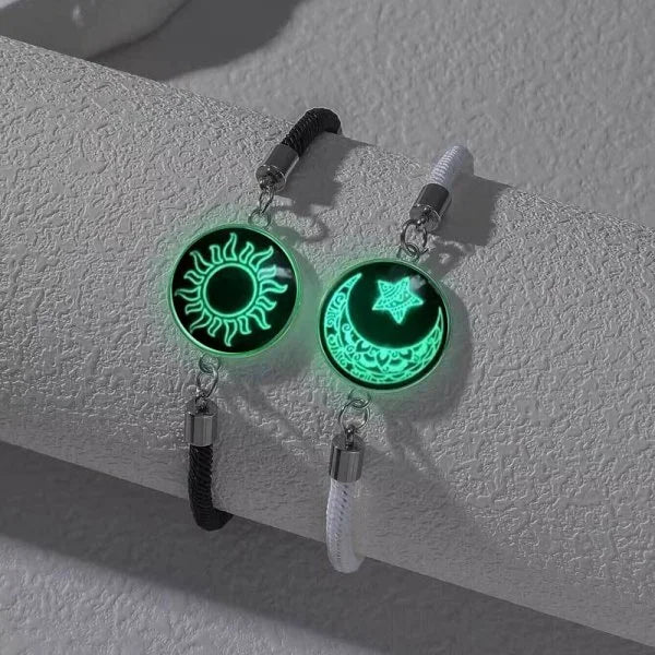Juego de 2 pulseras de acero inoxidable para parejas, para mujer, amante, sol luminoso, luna, cuerda, amuleto, amistad, novia, fiesta, joyería, regalo
