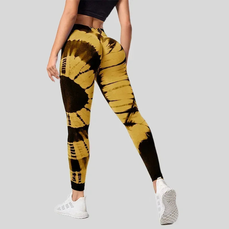 Mallas teñidas sin costuras para mujer, pantalones de punto ajustados, Fitness, Yoga, entrenamiento, correr, cintura alta elástica, levantamiento de cadera, medias deportivas de moda