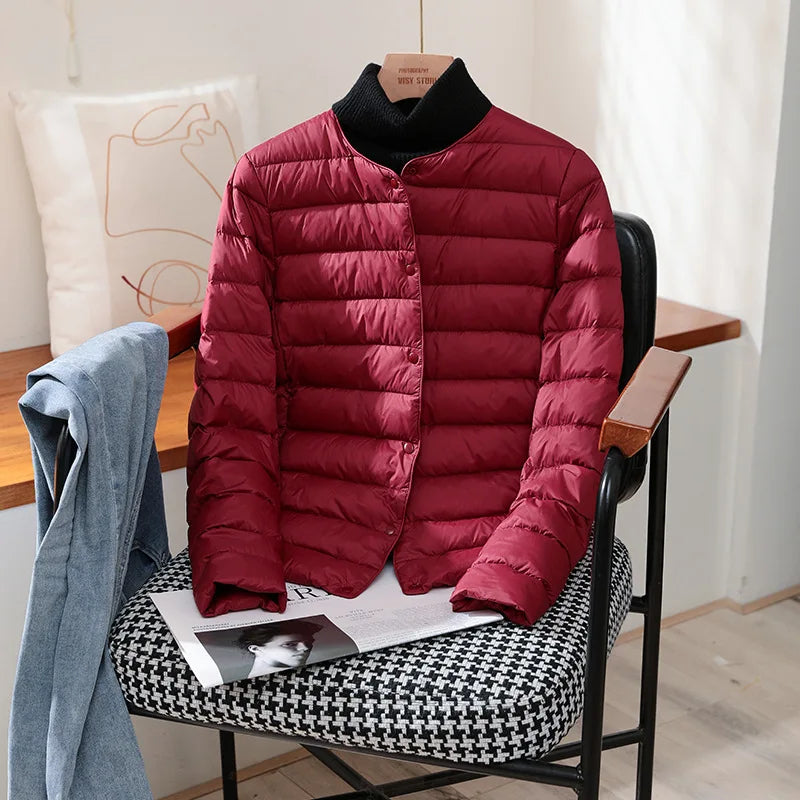 Chaquetas ajustadas de plumón de pato blanco para mujer, abrigos acolchados ultraligeros y plegables, a la moda, para otoño e invierno