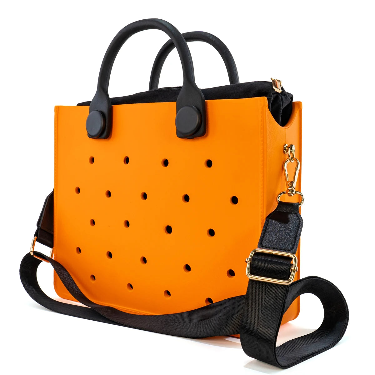 Bolso de mano morado con perforaciones para mujer, informal, impermeable, para viajes, con abalorios, para playa y exteriores.