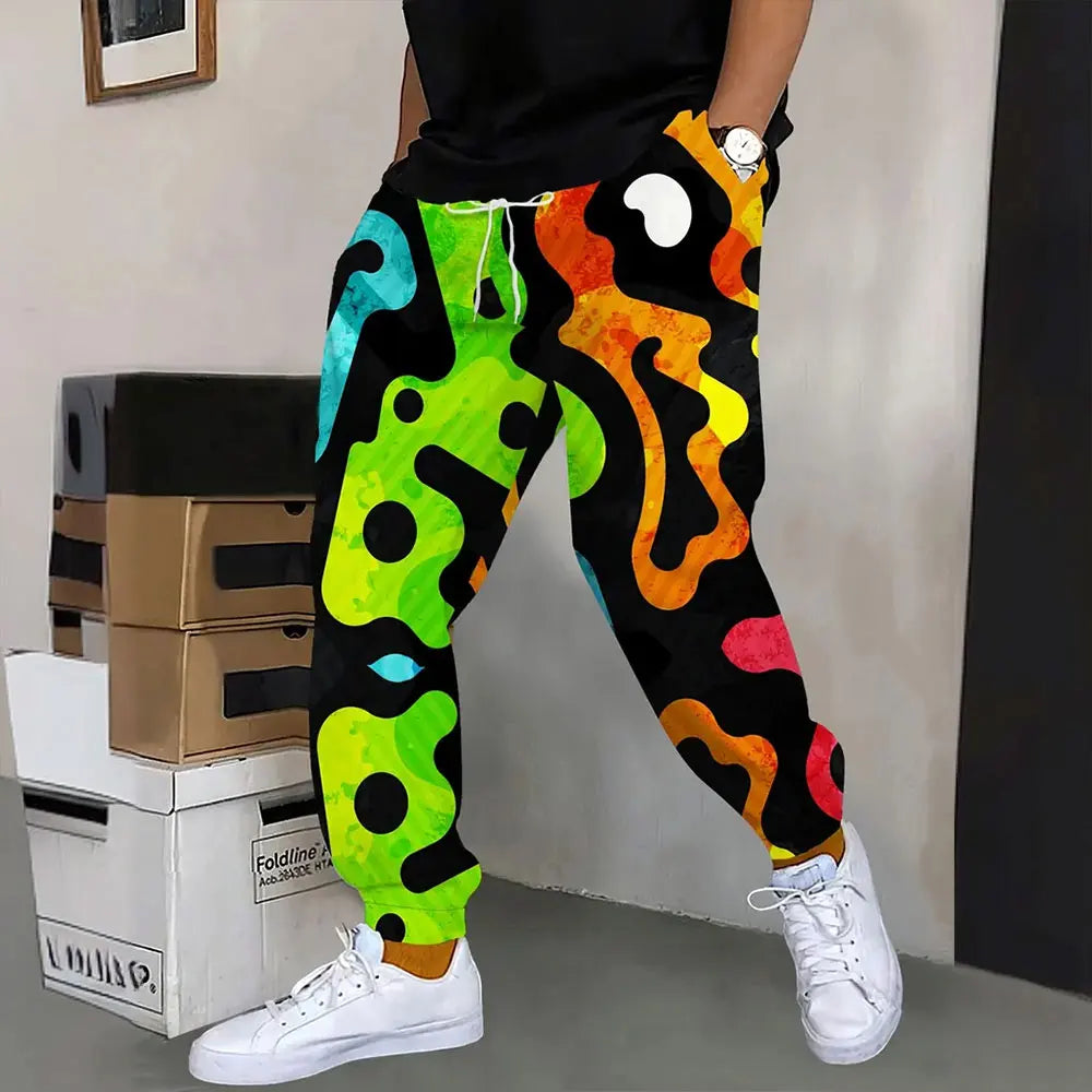 Pantalones deportivos al aire libre para hombre, pantalones de chándal con estampado de grafiti a la moda