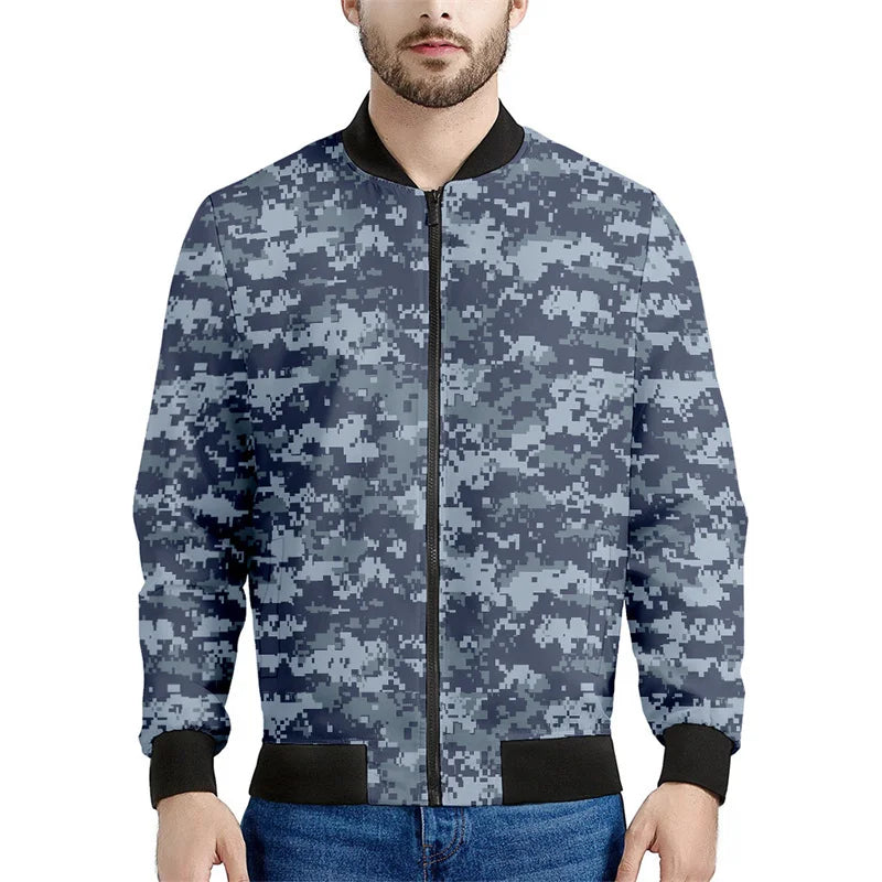 Chaqueta con patrón de camuflaje de mosaico para hombre, sudaderas casuales de manga larga con estampado , Chaquetas deportivas con cremallera, abrigo, Tops de calle