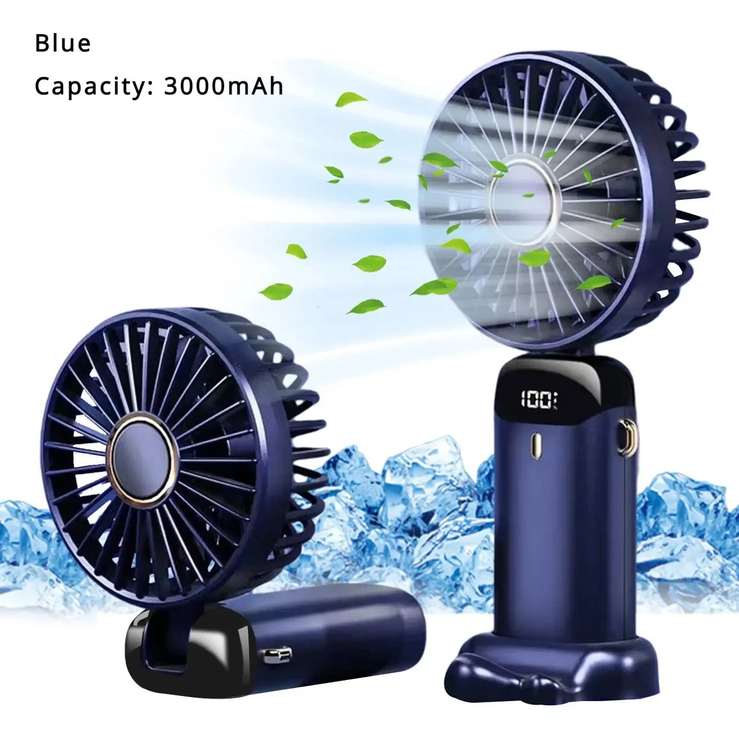 Mini ventilador de mano de 5000 mAh, inalámbrico, recargable por USB, portátil, con pantalla digital, soporte para teléfono, ventilador plegable de 5 velocidades para colgar en el cuello