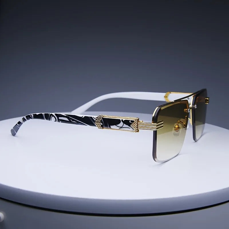 Gafas de sol sin montura de moda para hombre y mujer, populares, clásicas, cuadradas, pequeñas, para verano y viajes.