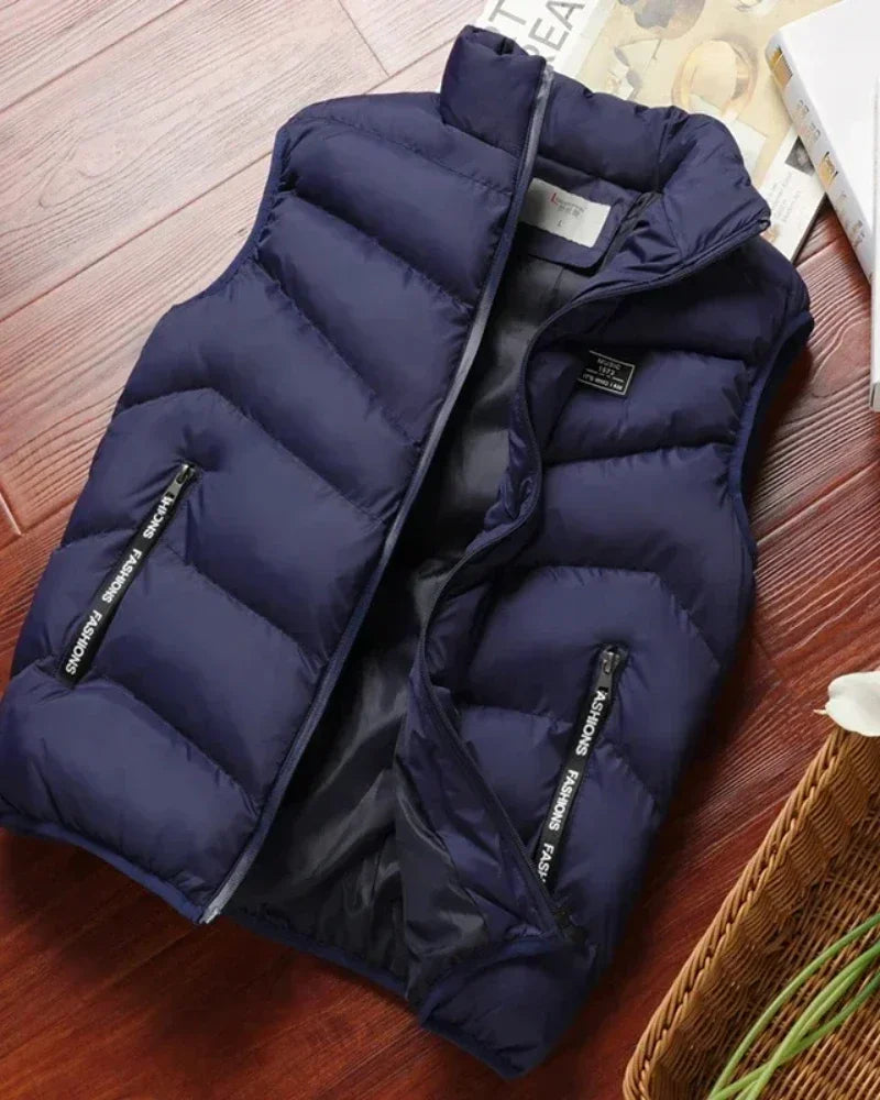chaqueta sin mangas acolchados para hombre, chaqueta de plumón de Color sólido, chaleco cálido de invierno, prendas de vestir, cortavientos