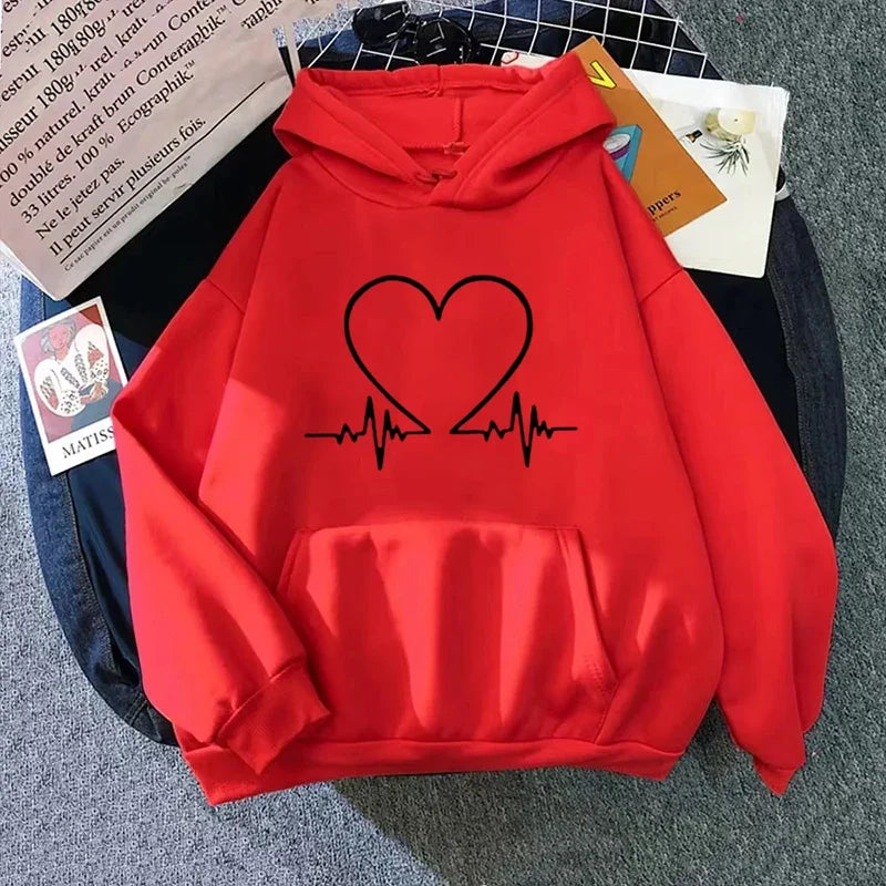 Sudadera con capucha con estampado de corazón de amor para mujer Otoño Invierno diario Casual deportivo Sudadera con capucha mujer comodidad al aire libre Jersey suelto
