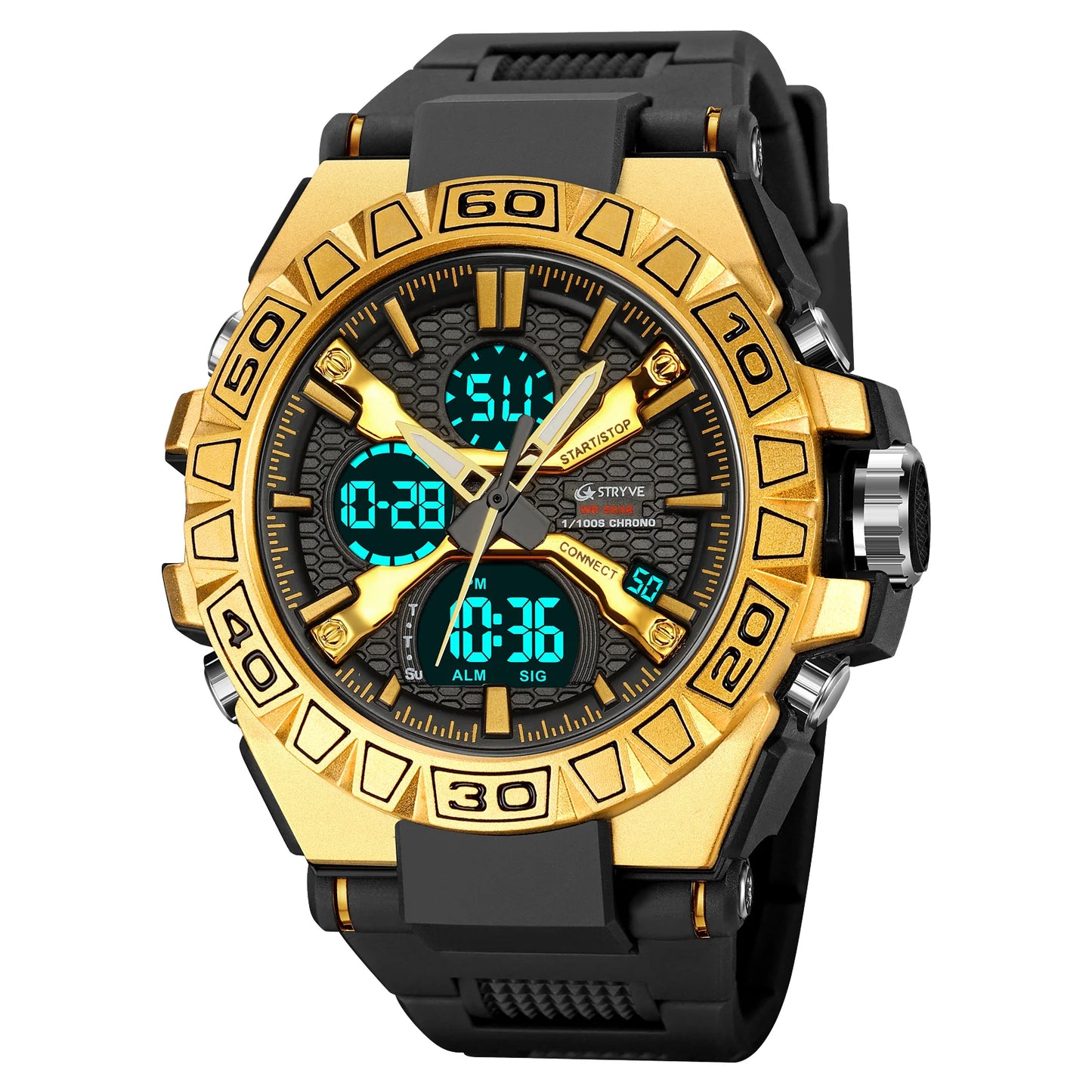 Relojes, reloj de moda para hombre, reloj resistente al agua hasta 5atm para hombre, correa de silicona con movimiento Digital-analógico de alta calidad