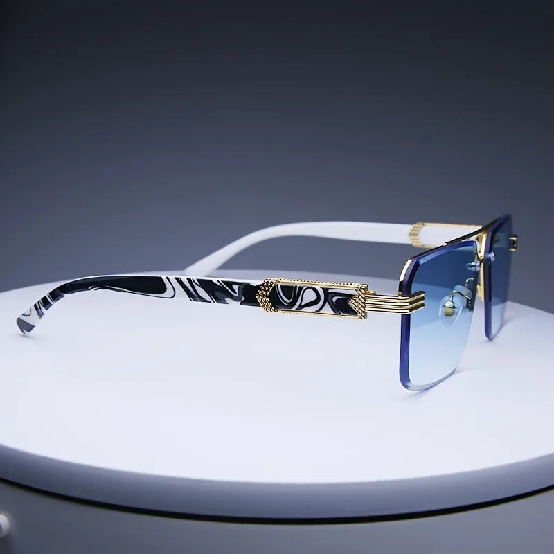 Gafas de sol sin montura de moda para hombre y mujer, populares, clásicas, cuadradas, pequeñas, para verano y viajes.