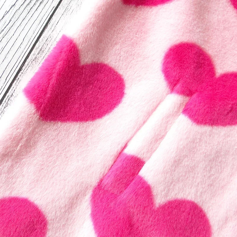 Chaqueta de felpa con estampado en forma de corazón Harajuku para mujer, abrigo coreano de manga larga con capucha, ropa de calle gruesa y cálida para parejas, invierno