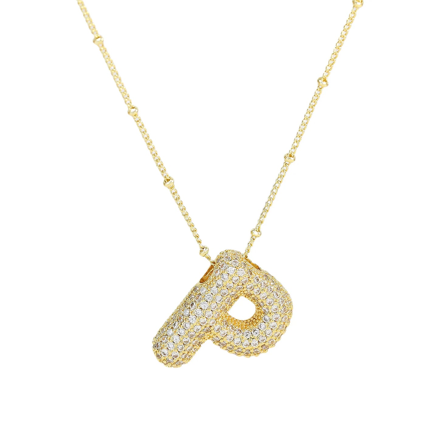 Collar con inicial de globo de circonita cúbica, colgante con letra burbuja del alfabeto AZ, chapado en oro y latón, para mujer, joyería de moda