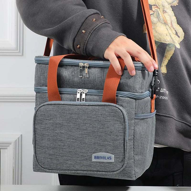 Bolsa de almuerzo de doble capa, de gran capacidad, con aislamiento térmico, a prueba de fugas, para hombres y mujeres