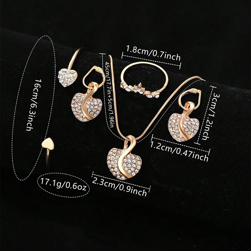 Reloj de cuarzo de lujo para mujer, con anillo, collar y pendientes de diamantes de imitación