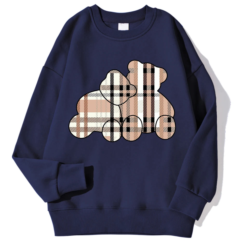 Sudaderas informales con estampado de oso de peluche para mujer, jersey suave de lana cómodo, con cuello redondo a la moda para mujer