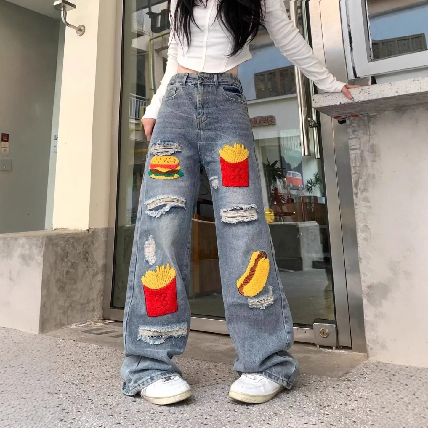 Vaqueros de cintura alta Retro para mujer de talla grande nuevo diseño suelto adelgazante que cubre la cadera pierna recta