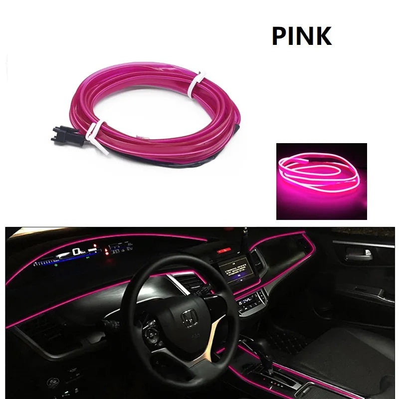 Tiras de luces decorativas para interior de coche, lámpara de ambiente, luz fría, consola de salpicadero decorativa, luces LED ambientales para coche, 1/2/3/4/5 m