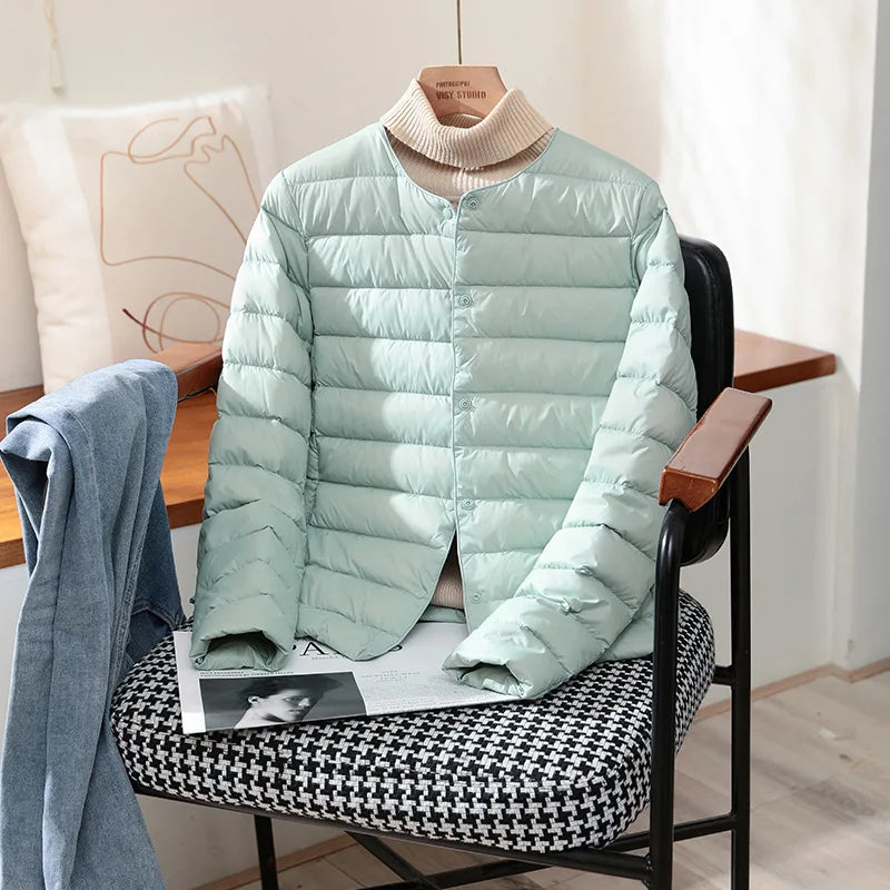 Chaquetas ajustadas de plumón de pato blanco para mujer, abrigos acolchados ultraligeros y plegables, a la moda, para otoño e invierno