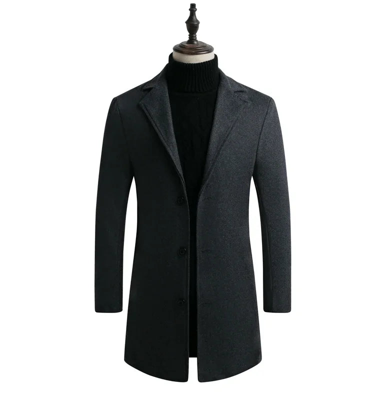 nuevo abrigo largo de algodón nueva mezcla de lana Color puro Casual moda de negocios ropa de hombre chaqueta cortavientos delgada