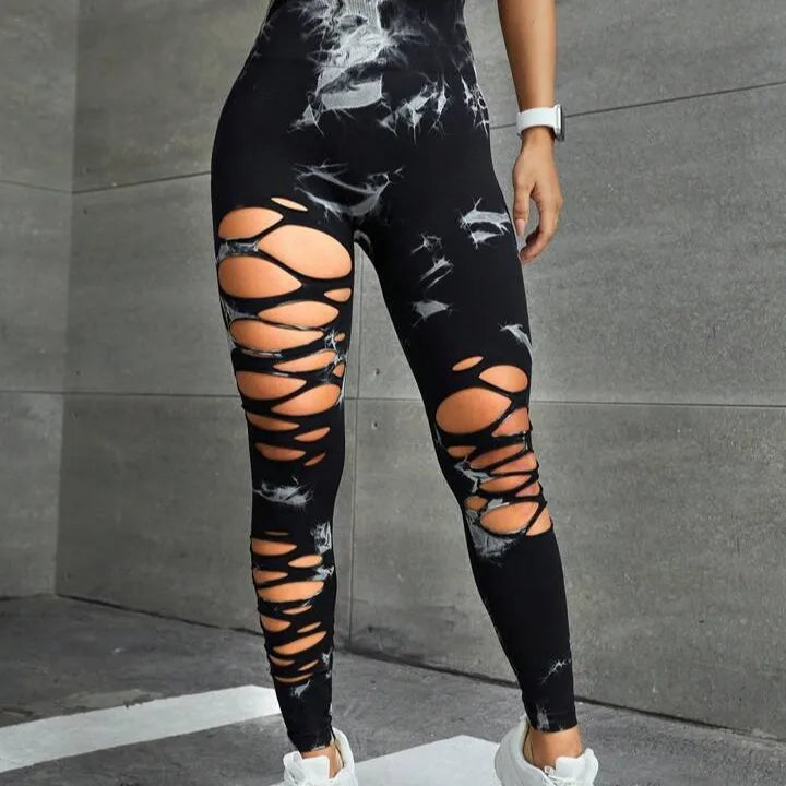 Mallas caladas sexis para mujer, medias teñidas sin costuras, cintura alta, realce de glúteos, entrenamiento, correr, pantalones elásticos de Yoga para mujer