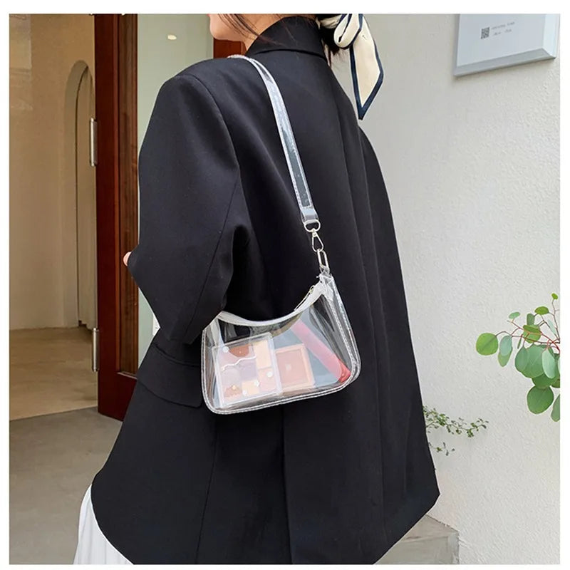 Bolso de hombro transparente para mujer, monedero pequeño con cremallera ,bolso de mano moderno