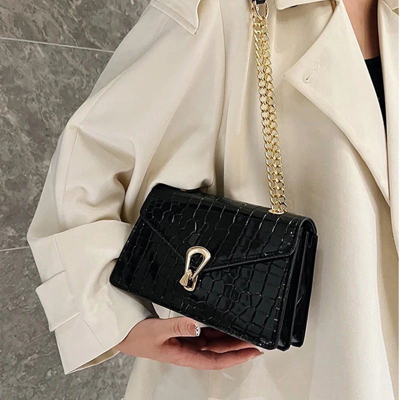 Bolsos de hombro con estampado de cocodrilo para mujer, bolsos de moda con cadenas cuadradas, bolsos cruzados de piel sintética para mujer