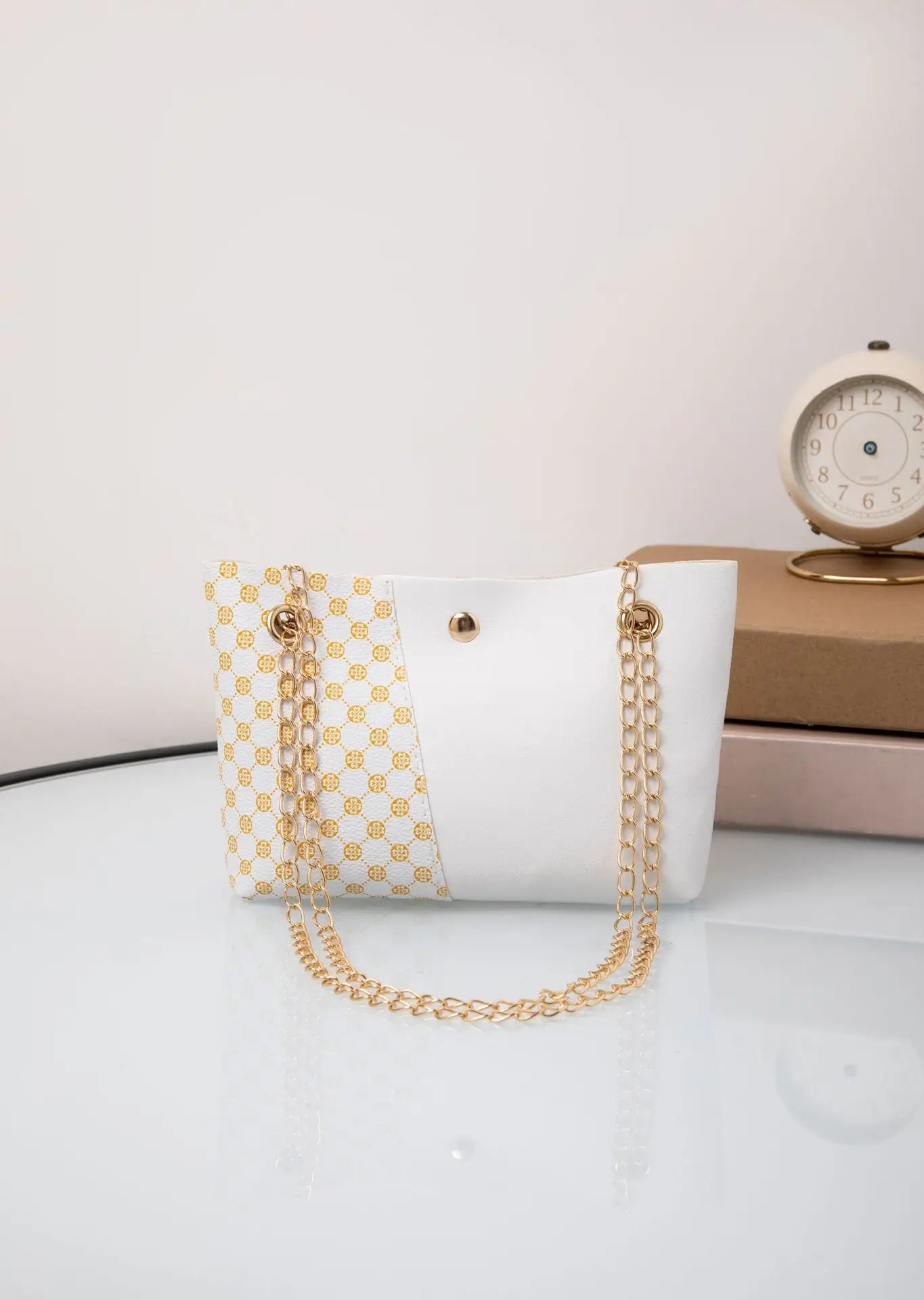 Nueva moda, bolso de cubo con cadena y estampado de lunares, bolso bandolera de un solo hombro