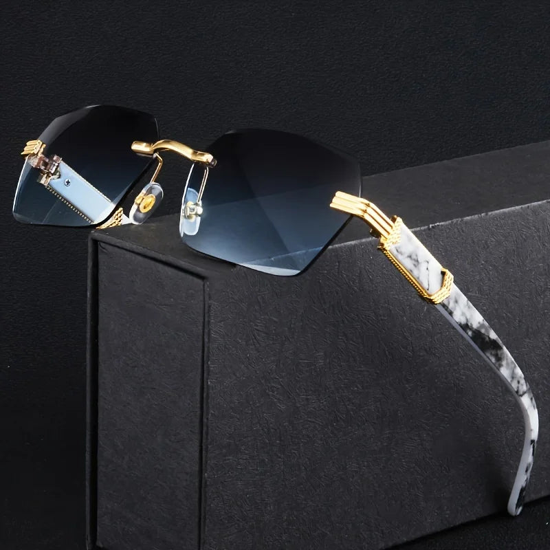 Gafas de sol sin montura de moda para hombre y mujer, populares, clásicas, cuadradas, pequeñas, para verano y viajes.