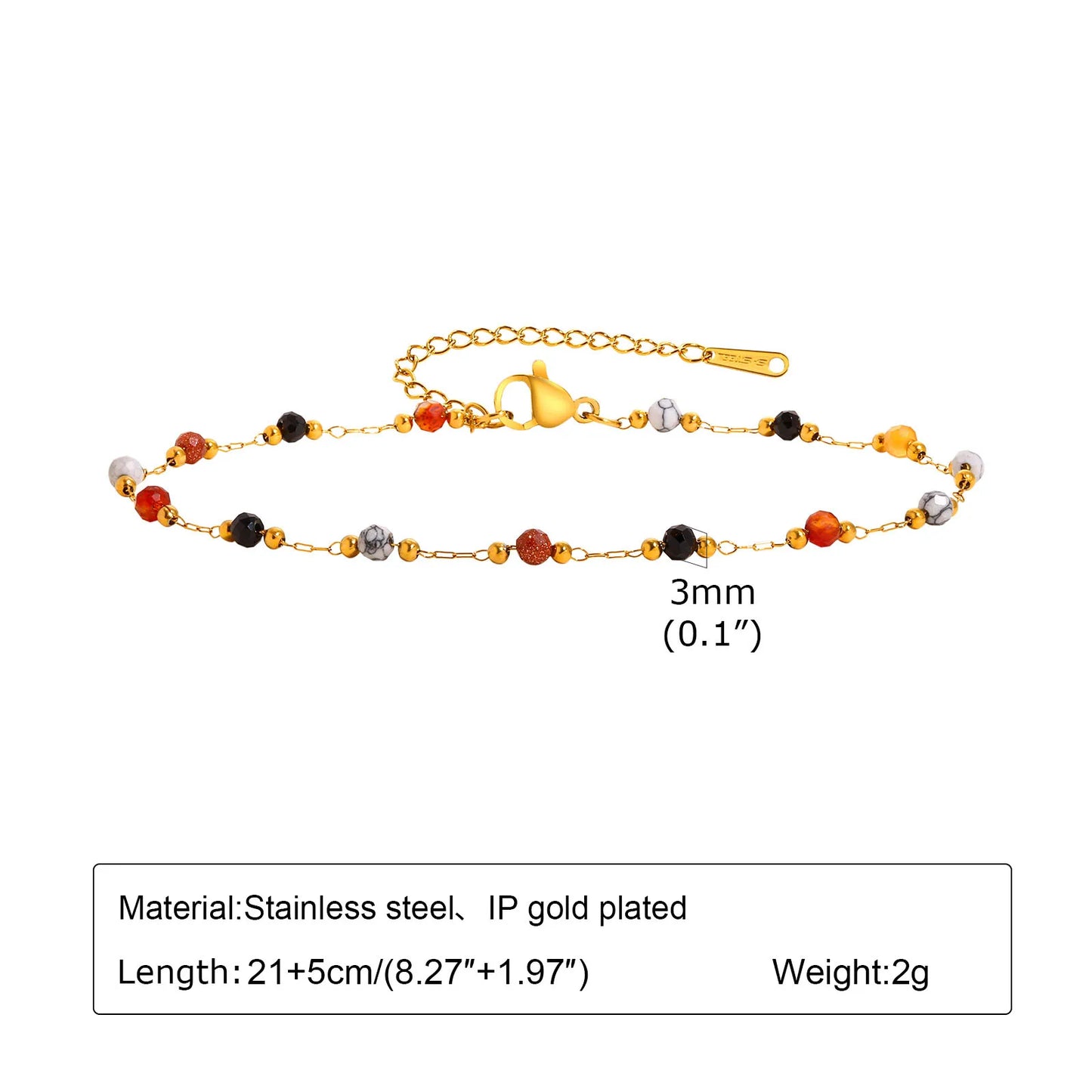 Pulsera de tobillo con perlas de acero inoxidable para mujer, cadena ajustable para el pie chapada en oro de 18 quilates, pulseras apilables para la pierna.
