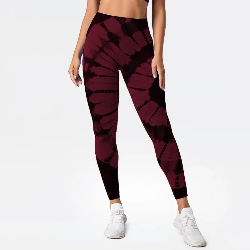 Mallas teñidas sin costuras para mujer, pantalones de punto ajustados, Fitness, Yoga, entrenamiento, correr, cintura alta elástica, levantamiento de cadera, medias deportivas de moda