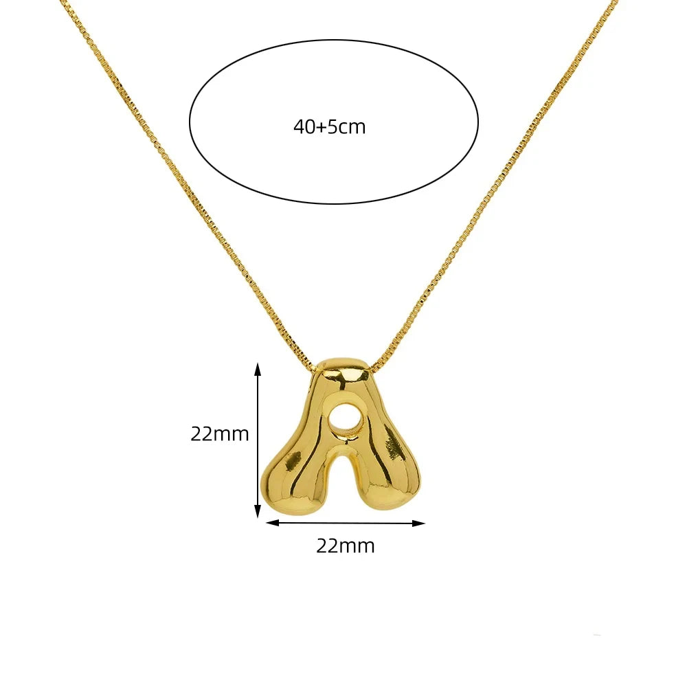 Collar con inicial de acero inoxidable de color dorado para mujeres y niñas, colgante con letras de burbuja gruesas, collar moderno, joyería de regalo