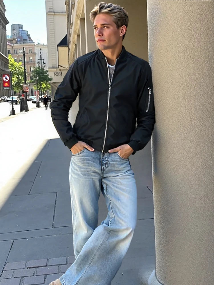 Chaquetar de primavera y otoño para hombre, chaqueta ligera informal para hombre, cortavientos deportivo, abrigo con cremallera y bolsillos