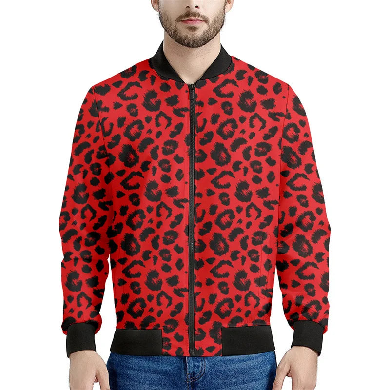 Chaqueta con cremallera y patrón de leopardo para hombre, sudadera de manga larga con estampadode personalidad, ropa de calle suelta informal, abrigo de moda
