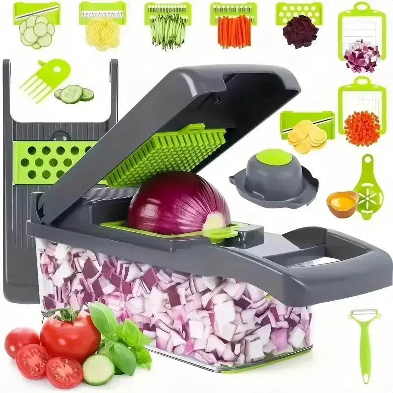 Cortadora de verduras multifuncional de gran capacidad para cocina para cortar verduras, rallar patatas y rebanar.